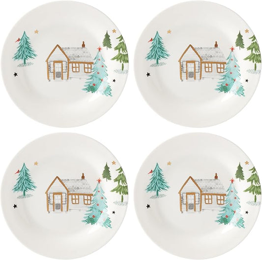 Lenox 890753 Balsam Lane 4-Piece Tidbit Plate Set, Christmas Drinkware, Holiday Hosting