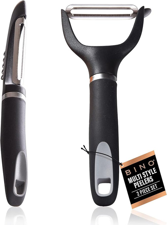 BINO Stainless Steel 2-Piece Peeler Set - Dark Grey | 1-Piece Y-Shaped + 1-Piece Swivel l Multifunctional Kitchen Grip Peelers | Fruits & Vegetables Peelers | Hand Peelers | Kitchen & Cooking Prep