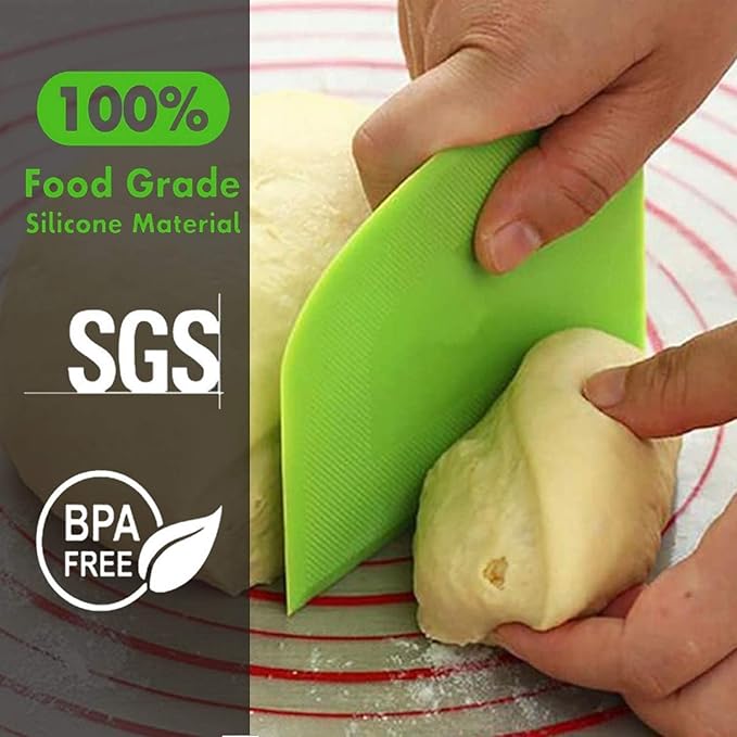 SURDOCA Dough Scraper Bench Scraper - 3P 14.2x8.5" Plastic Flexible Bowl Scraper, Sharp Edge & Angles Cake Scraper. Non-Slip Bakeware Decorating Tools Sculpting & Modeling Tools - Pure White