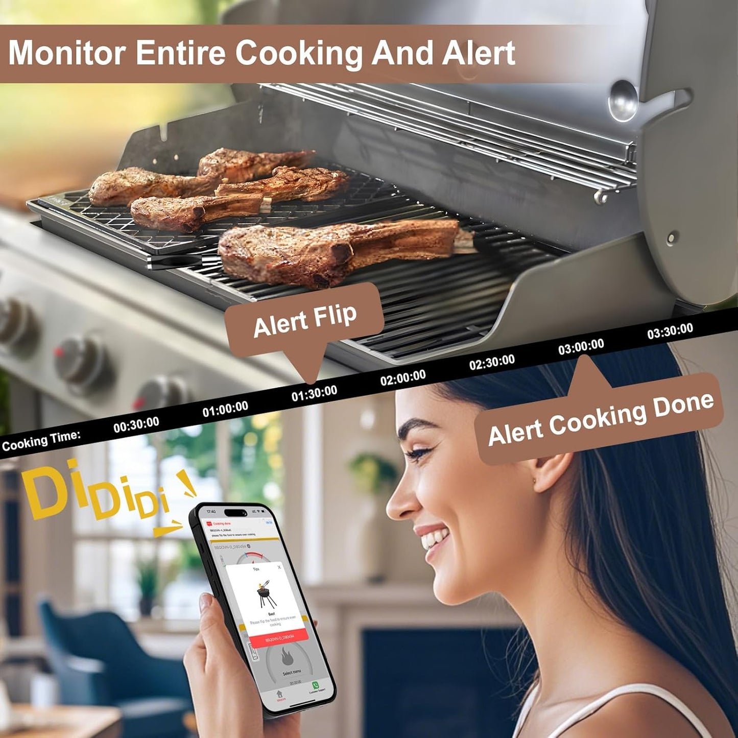 WiFi Bluetooth Wireless Meat Thermometer Unlimited Range, Check Temp Anywhere,7 NIST Certified Sensors with Ambient Temp, Monitor for BBQ, Grill, Oven, Smoker, Air Fryer (Black)
