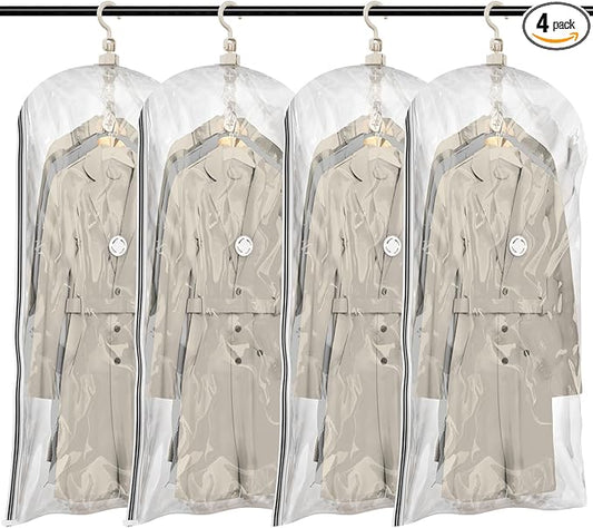 TAILI Hanging Vacuum Sealer Storage Space Saver Bags for Clothes, Suits, Coats or Jackets, 4 Pack Jumbo 53x27.6 Inches, Clear