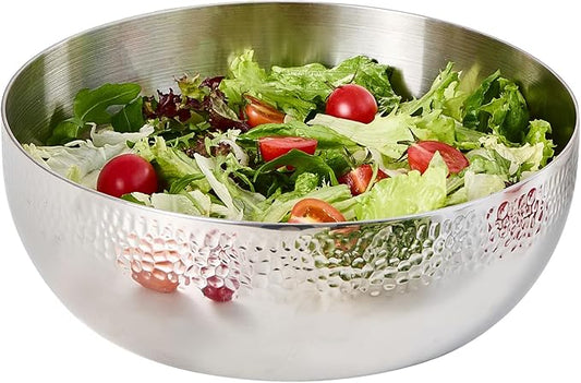 Brightalk 100oz Stainless Steel Hammered Salad Bowl, Large Fruit Popcorn Serving Bowl