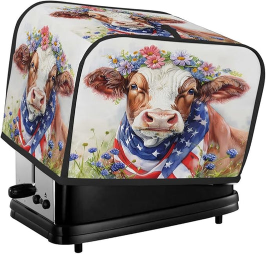 Animal Highland Cow Flower Toaster Cover 4 Slice Dust and Fingerprint Protection Toaster Bread Maker Covers Washable Kitchen Small Appliance Covers for Kitchen Accessories Decor Bakeware Women Gift