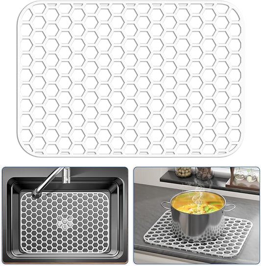 Bestjing Silicone Sink Protectors for Kitchen Sink - 18.3"x12.5" Kitchen Protector Accessory, Non-Slip Heat Resistant Mat for Bottom of Farmhouse Porcelain Stainless Steel (White)