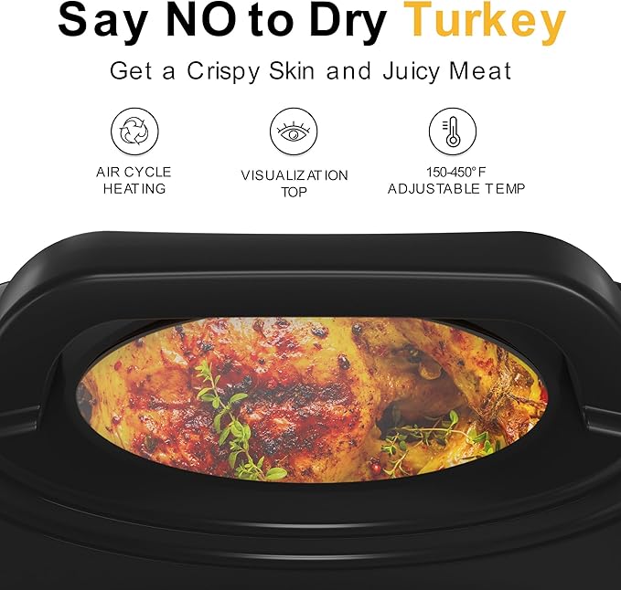 RoyalCraft 26-Quart Electric Roaster Oven with Visible Self-Basting Lid, Turkey Roaster Oven with Removable Pan and Rack, Perfect for Large Meals and Holiday Feasts, White