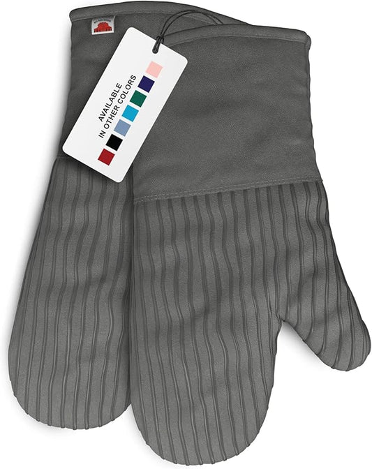 Big Red House - Silicone Oven Mitts - Gray Set of 2-12.5" - Heat Resistant to 536 F / 280 C Kitchen Gloves - Professional Grade Protection Hot Cooking Baking