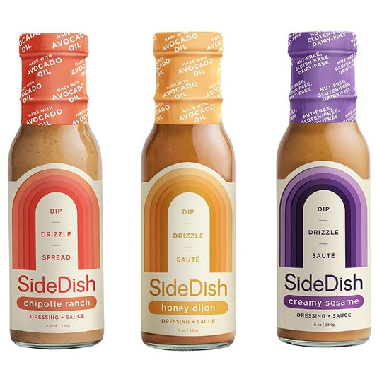 SideDish Salad Dressing Variety Pack (Pack of 3) – Chipotle Ranch, Creamy Sesame, Honey Dijon Made w/Avocado Oil – Healthy, Dairy & Gluten Free Cooking Sauces – Whole30 Dressing for Dips, Sauces