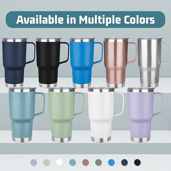20 oz Tumbler with Handle Stainless Steel Insulated Coffee Mug Tumbler with Lid and Straw Double Wall Vacuum Insulated Coffee Mug Leak Proof Travel Mug Tumbler for Hot and Cold Drink (Black,1pack)