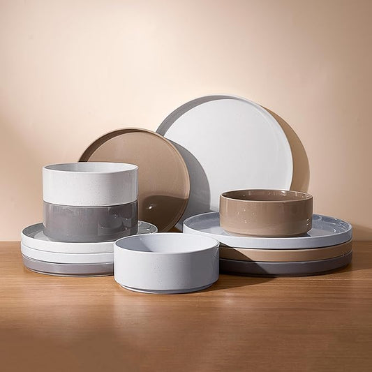 Famiware Nebula Plates and Bowls Set, 12 Pieces Dinnerware Sets, Dishes Set for 4, Multi-color