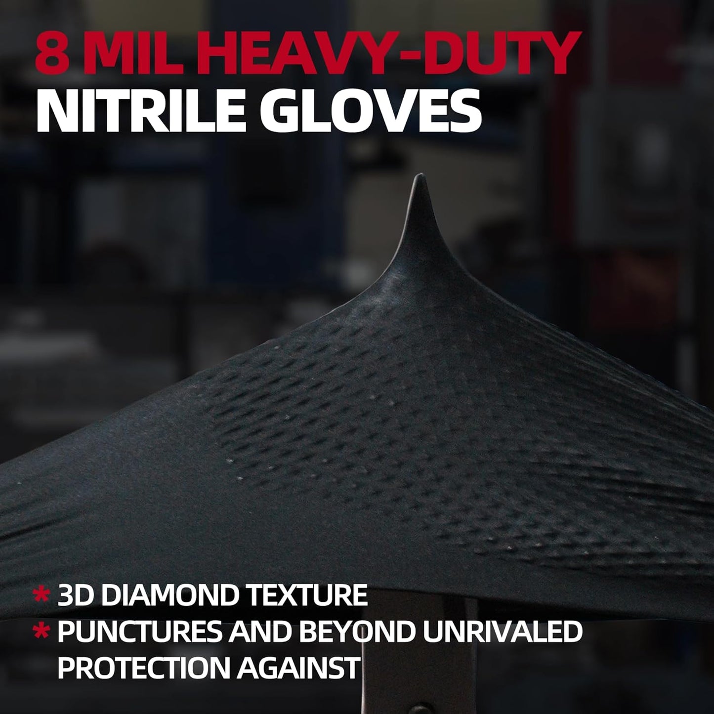 Jointown Basic Heavy Duty Nitrile Gloves, Mechanic Gloves 8 Mil Nitrile Disposable, with Raised Diamond Texture, Case of 1000, Black, XLarge
