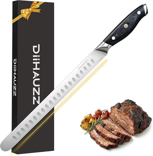 Brisket Knife, 12 Inch Carving Knife for Meat, Razor Sharp High Carbon Steel, Full Tang Ergonomic Pakkawood Handle Slicing Knives for Roast Beef, BBQ, Turkey, Grilling Gift for Men
