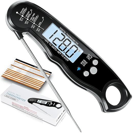 Digital Meat Thermometer, Waterproof Instant Read Food Thermometer for Cooking and Grilling, Kitchen Gadgets, Accessories with Backlight & Calibration for Candy, BBQ Grill, Liquids, Beef, Turkey…