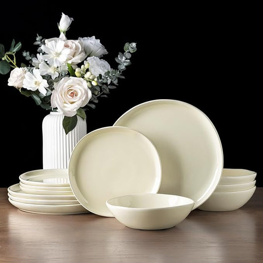 AmorArc Ceramic Dinnerware Sets,Handmade Reactive Glaze Plates and Bowls Sets,Highly Chip and Crack Resistant | Dishwasher & Microwave Safe Dishes Set, Service for 6 (18pc)