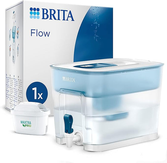 BRITA Flow XXL Water Filter Tank (8.2L) incl. 1x MAXTRA PRO All-in-1 Cartridge - Fridge-Fitting Dispenser for Families and Offices - Now in Sustainable Smart Box (Branding Slightly Different)