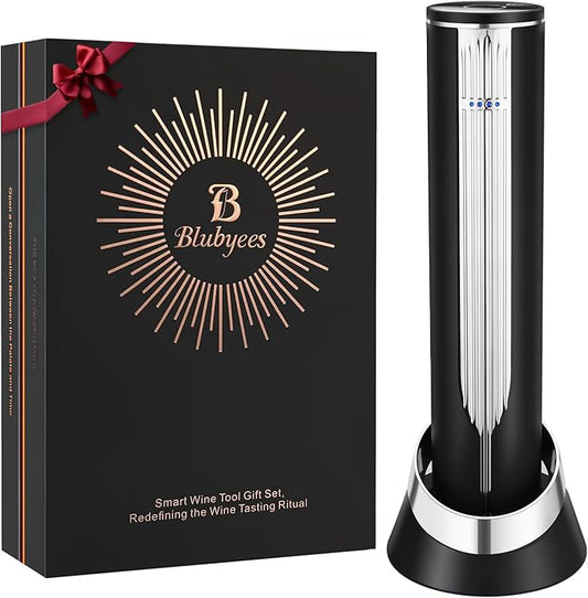 BLUBYEES Electric Wine Bottle Opener with Charging Base & Built-in Foil Cutter – Rechargeable Intelligent Touch-Activated Automatic Corkscrew – Luxury Christmas Wine Gifts for Women, Men, Seniors