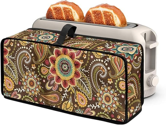 Boho Floral Toaster 2 Slice Cover, Heat-Resistant Snowman Toaster Cover Long Slot Small Appliance Covers Dustproof Kitchen Appliance Covers, with Top Handle Furniture Decor