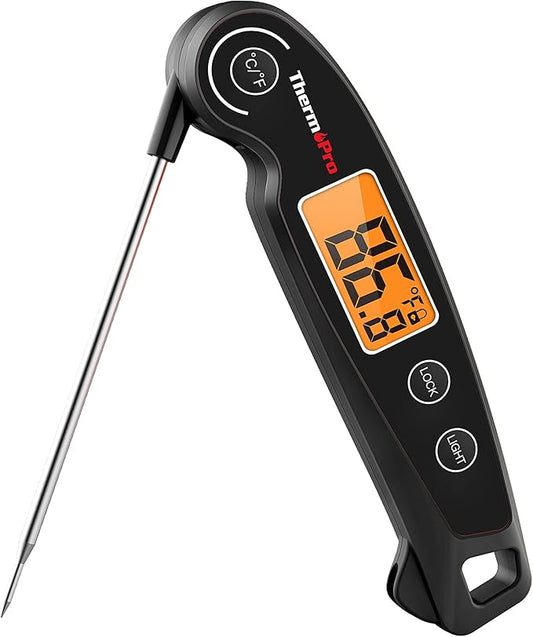 ThermoPro TP605 Instant Read Meat Thermometer Digital for Cooking, Waterproof Food Thermometer with Backlight & Calibration, Digital Probe Cooking Thermometer for Kitchen, Outdoor Grilling and BBQ
