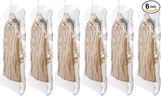 TAILI Hanging Vacuum Sealer Storage Space Saver Bags for Clothing, Suits and Jackets, Closet Organizers, 6 Pack Jumbo Clear