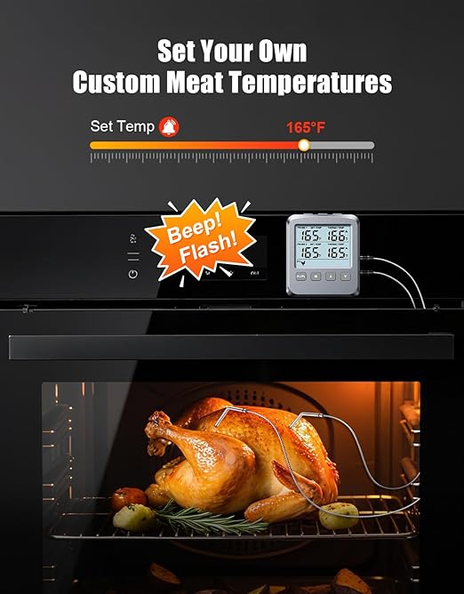 Dual Probe Meat Thermometer Digital for Cooking, Grilling & Smoking with Large LCD Backlight & Alarm, Kitchen Food Grill Thermometer, Smoker Accessories for BBQ, Oven, Oil Fry, Gifts for Men