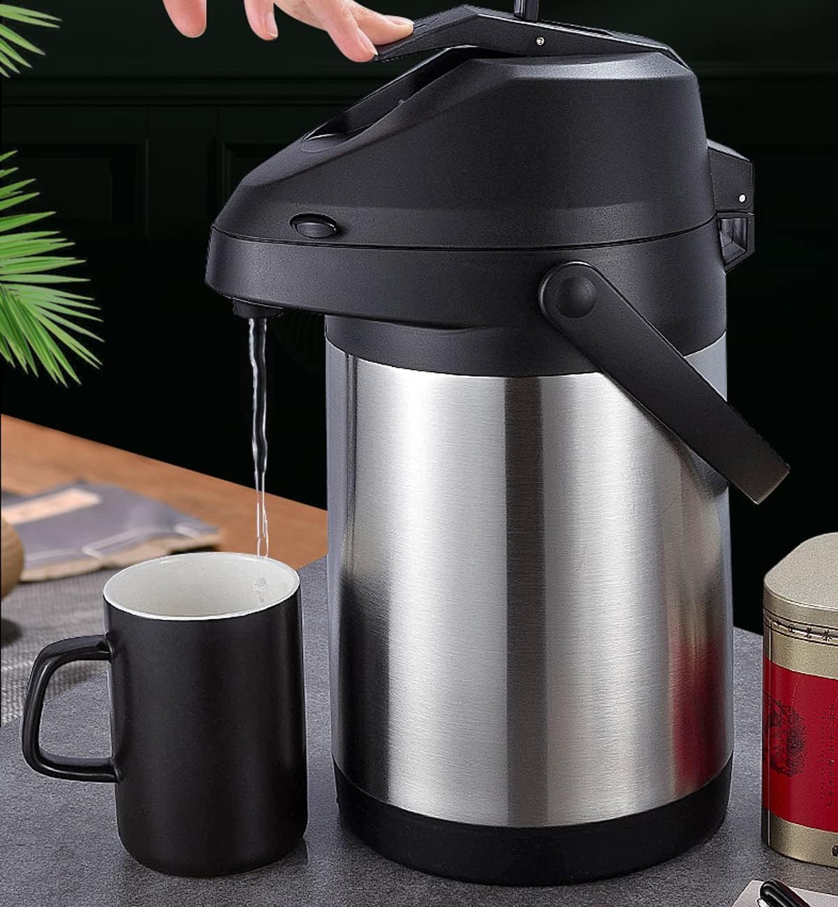 101 Oz & 3L Airpot Thermal Thermos Coffee Dispenser with Pump,Airpot Coffee Carafe Thermal for Keeping Hot Double Walled Insulated Stainless Steel Beverage Dispenser Lever Action for Hot/Cold Water