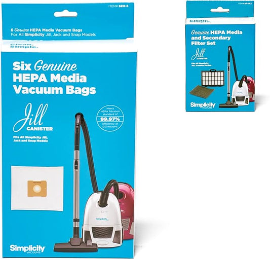 Simplicity Vacuums 6-pack Vacuum Bags Type Z and Filter Set for Jill Canister Vacuum Cleaner, SZH-6 Bags and SF-I4.3 Filter Set with Certified HEPA FiltratioN