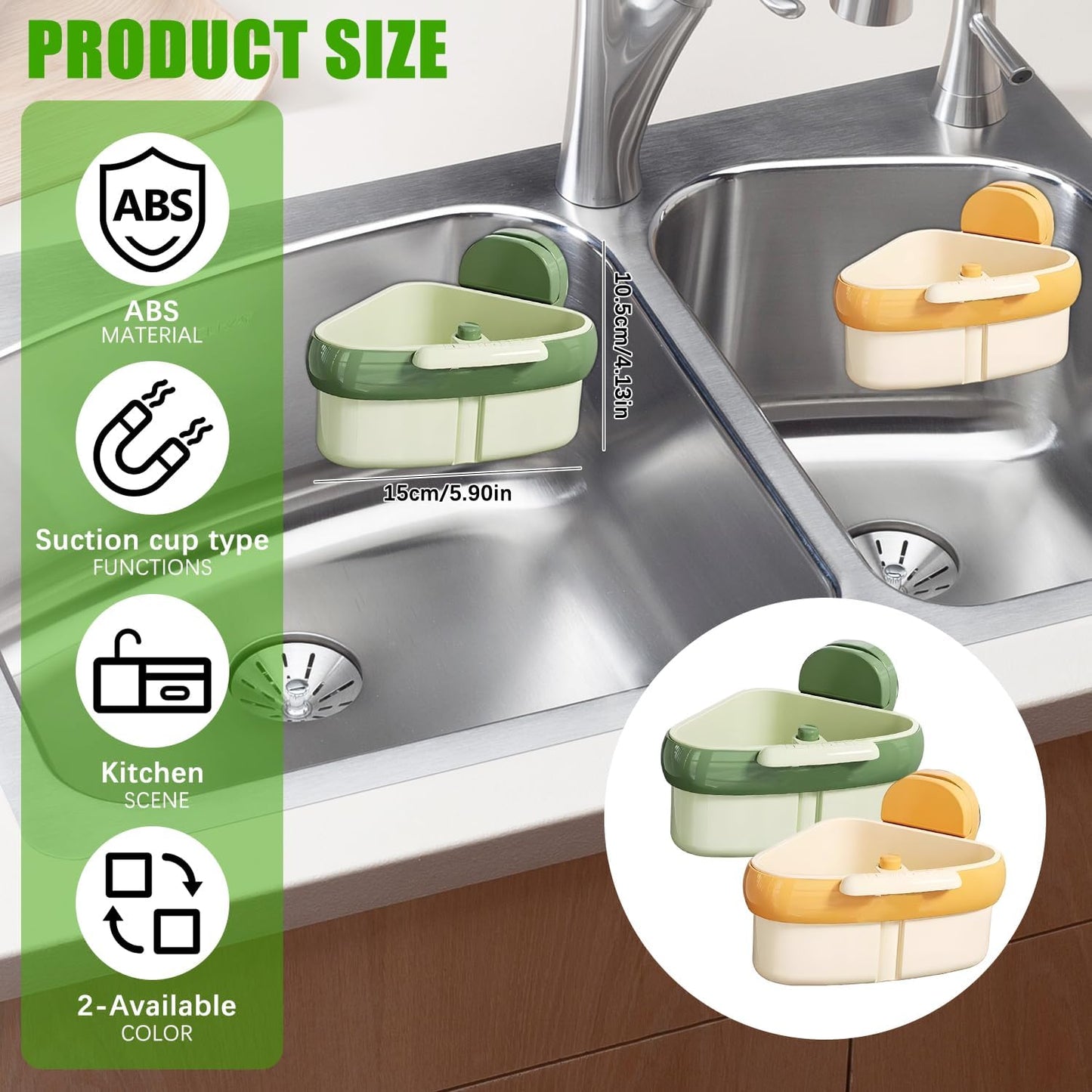 Sink Strainer Basket,2025 New Upgraded Suction Cup Press Sink Drainer Basket,Suction Cup Corner Rack,Corner Trash Catcher for Food Waste,Faucet Sponge Storage Rack (Orange)