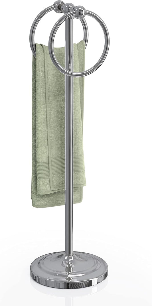 BGL Fingertip Towel Holder Stand Hand Towel Ring for Bathroom or Kitchen Vanity Countertops to Store Hand Towels Washcloths or dishcloths - 2 Hanging Rings?17" High-Chrome