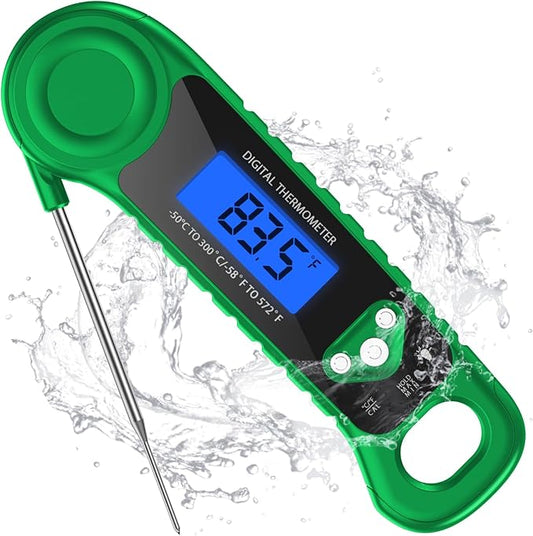Digital Meat Thermometer for Grilling, Candy Thermometer Instant Read Food Thermometer Waterproof with Backlight for Cooking, Deep Fry, BBQ, Grill, Smoker and Roast (Green)