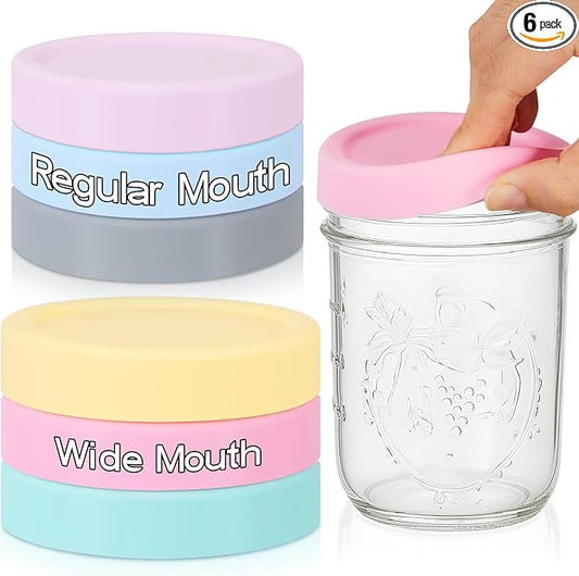 Teenyyou 6 Pcs Mason Jars 3 Wide and 3 Regular Mouth Lids Mason Jar Lids Thickened Leak Proof Lid for 86 mm and 70 mm Wide and Regular Mouth, Reusable Canning Jar Caps (Macaron)