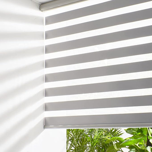 Persilux Cordless Zebra Blinds for Windows Free-Stop Roller Windows Shades (31" W X 72" H, Grey) Dual Layer Light Control for Day and Night, Light Filtering Sheer Shades for Home