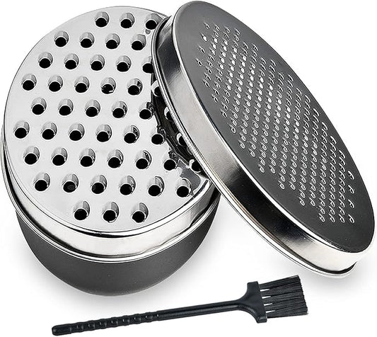 Black Compact Round Cheese Grater with Food Storage Container & Lid Grinder for Hard Parmesan, Ginger, Vegetables, Butter