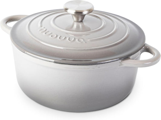 Cast Iron Dutch Oven with Lid – Non-Stick Ovenproof Enamelled Casserole Pot – Sturdy Dutch Oven Cookware – Grey, 3.1-Quart, 22cm – by Nuovva