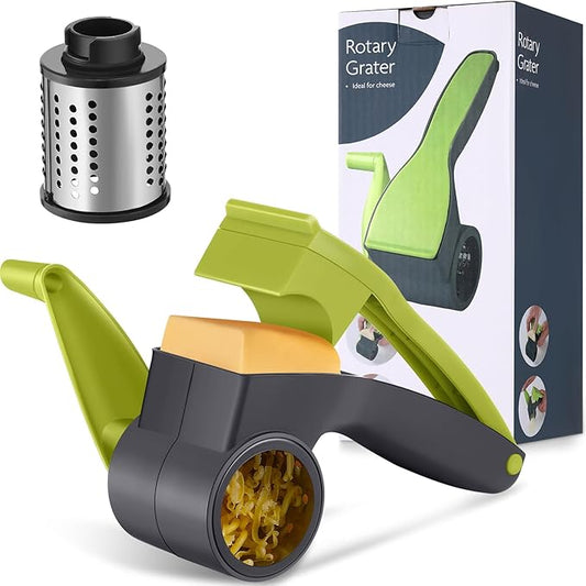 Boao Rotary Cheese Grater Manual Handheld Cheese Grater with Stainless Steel Drum for Grating Hard Chocolate Nuts Kitchen Tool(Gray Green)