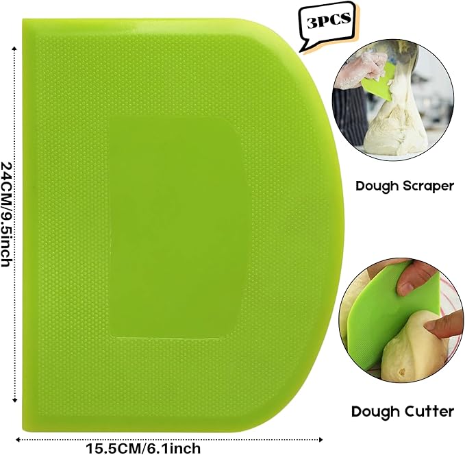 SURDOCA Dough Scraper Bench Scraper - 3P 9.5x6.1" Plastic Flexible Bowl Scraper, Sharp Edge & Angles Cake Scraper. Non-Slip Bakeware Decorating Tools Sculpting & Modeling Tools - Pink+Blue+Pink