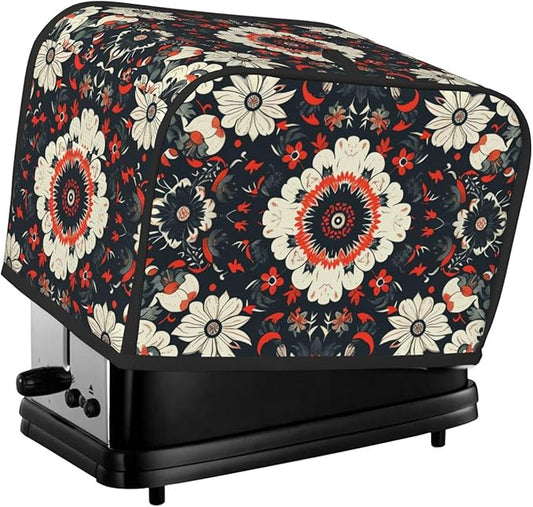 Antique Floral Tile Toaster Cover 2 Slice, Cute Rural Bread Machine Cover, Washable Dust-Proof Cover for Kitchen Small Appliance Cover,with Top Handle