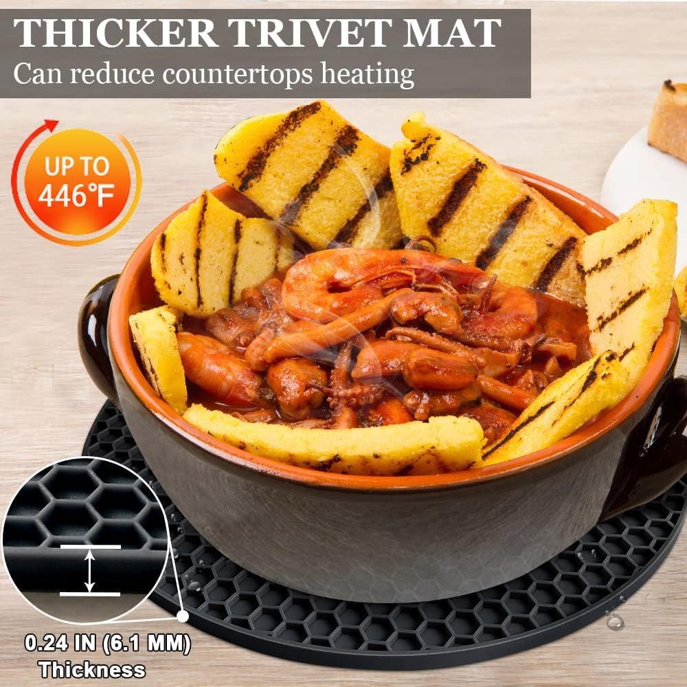 Silicone Trivet Mats - Walfos Heat Resistant Pot Holders Set, 4pcs 2 Sizes 7 Inch & 9 Inch, Multipurpose Non-Slip Hot Pads for Hot Pot, Hot Dishers, Jar Opener, Food Grade & BPA Free (Nordic Grey)