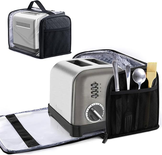 BAGSPRITE Toaster Cover for 2 Slice Wide Slot, Full Open Dust Covers for Kitchen Appliances Compatible with Cuisinart, BELLA, Black and Decker 2 Slices, Toaster Bags with Zipper Closure (Cover Only)
