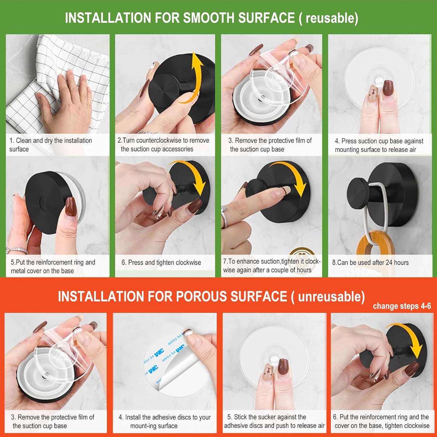 ZESLMG Suction Cup Hooks for Shower Wall, Door Wreaths, Removable Inside Shower Towel Hooks for Bathroom Window Glass Kitchen- Bath Robe Loofah Suction Hooks for Hanging More Surfaces (Black, 2 Pack)