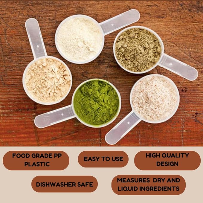 Plastic Measuring Scoop, (18 cc | 1.30 Tablespoon | 18 mL) Long Handle Spoons for Powders, Granules, Coffee, Pet Food, Baking Supplies, Protein and Other Dry Goods, BPA Free (Set of 100)