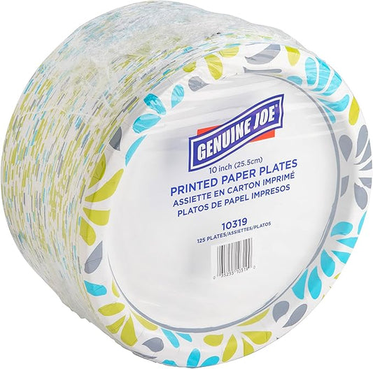 Genuine Joe Printed Paper Plates, 10" (Pack of 125)