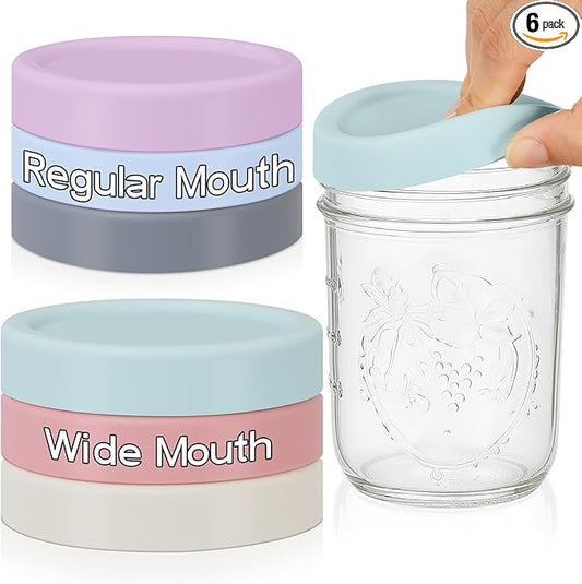 Teenyyou 6 Pcs Mason Jars 3 Wide and 3 Regular Mouth Lids Mason Jar Lids Thickened Leak Proof Lid for 86 mm and 70 mm Wide and Regular Mouth, Reusable Canning Jar Caps (Morandi)