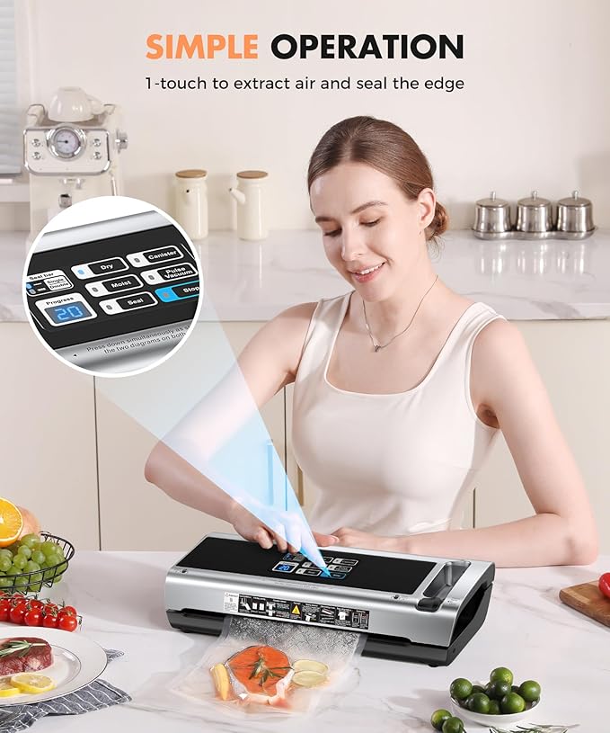 90KPa Portable Vacuum Sealer Machine for Food, One-Touch Open Lid, Detachable & Easy to Clean, Vertical Placement Saves Space, Powerful Suction for Freezer Bags & Food Storage