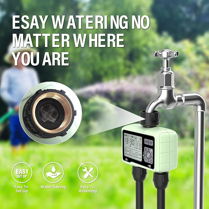 SOYUS Programmable Outdoor Garden Hose Timer with Rain Delay/Manual/Automatic Watering System, Waterproof Digital Irrigation Timer for Lawns, Yard and Pool, 2 Outlet