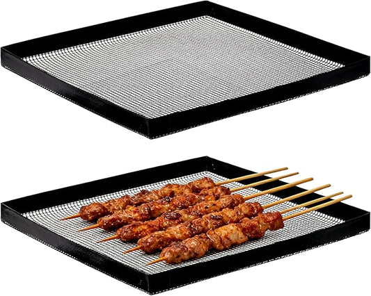 Professional-Grade 2-Pack PTFE Mesh Oven Baskets, 13.5x14.5x1 Inch Non-Stick Solid Oven Trays for Commercial Kitchens & High-Volume Cooking