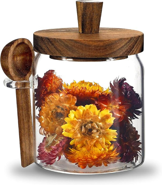 Glass Food Storage Jar with Lids Spoon Glass Coffee Canister Borosilicate Glass Food Containers for Ground Coffee Beans Nut Pasta Sugar Candy Spice Rice Tea (400ml/13.5oz-1 Pcs-with spoon)