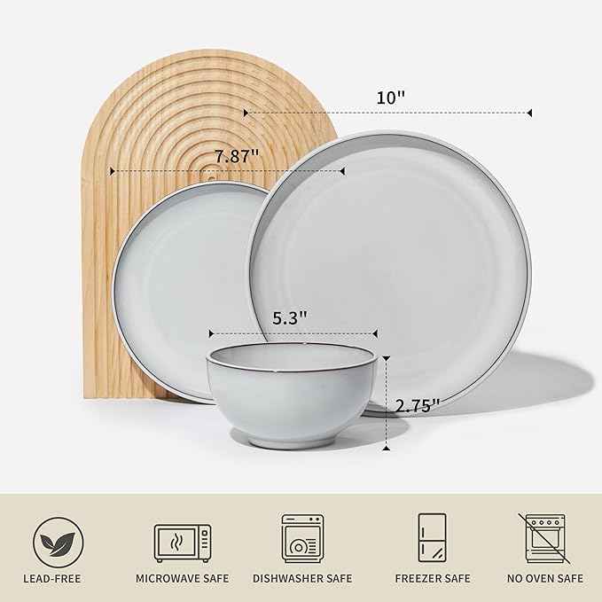 18 Piece White Stoneware Dinnerware Set for 6, Santorini Mist Terracotta Plates and Bowls with Reactive Glaze, Microwave & Dishwasher Safe, Aesthetic Ceramic Dishes for Family Meals & Hosting