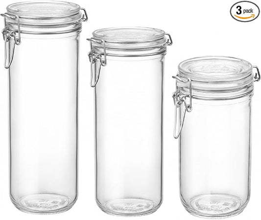 Bormioli Rocco Fido Cylinder Airtight Glass Canister (25.25 oz, 33.75 oz, 46 oz), BPA-Free Ingredient Storage Jar - Ideal for Fermentation, Pantry Organization Essentials, Canning - Dishwasher Safe