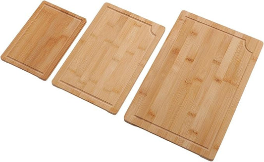Bewinner Three Piece Wood Cutting Board Set | Smooth Cleaver Friendly Chopping Boards With Grooves And Inner Handles For Kitchen Serving
