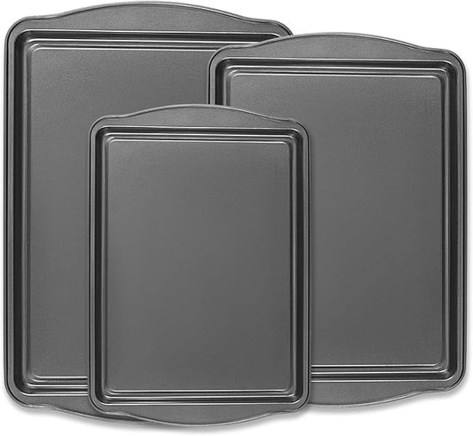 Baking Pan Set of 3 - Carbon Steel Baking Sheets Set, 13/15/17 Inch, Nonstick Cookie Sheets for Baking, Rust & Warp Resistant & Stackable, Nontoxic & Heavy Duty & Easy Clean