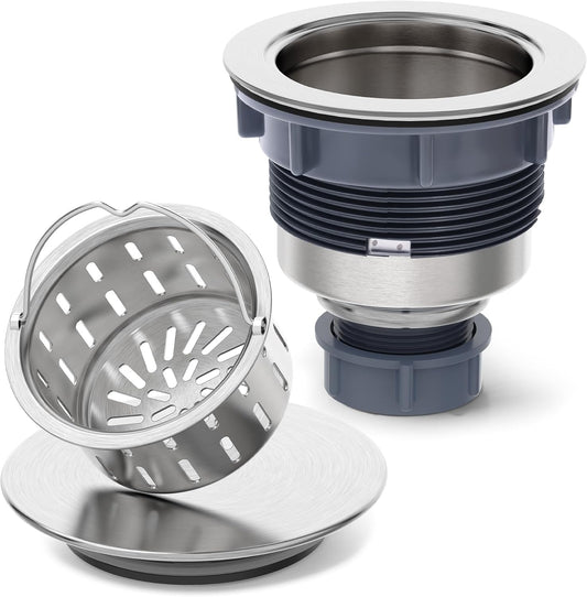 BOTEMY Stainless Steel Sink Drain Strainer 3-1/2 Inch Kitchen Sink Drain Assembly Kit with Removable Deep Sink Strainer Basket and Sink Stopper Flat Cover Replacement for Home Standard Kitchen Sinks